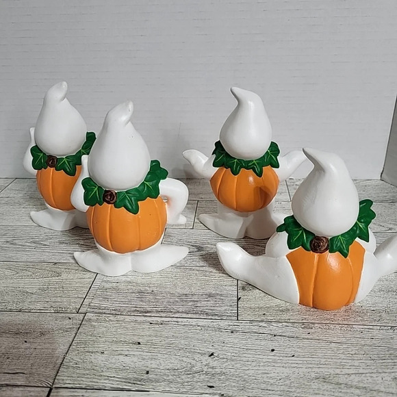 Spooky Ceramic Set of 4 Pumpkin Ghosts Nostalgic Halloween Decor  Handpainted 5" - Picture 5 of 7